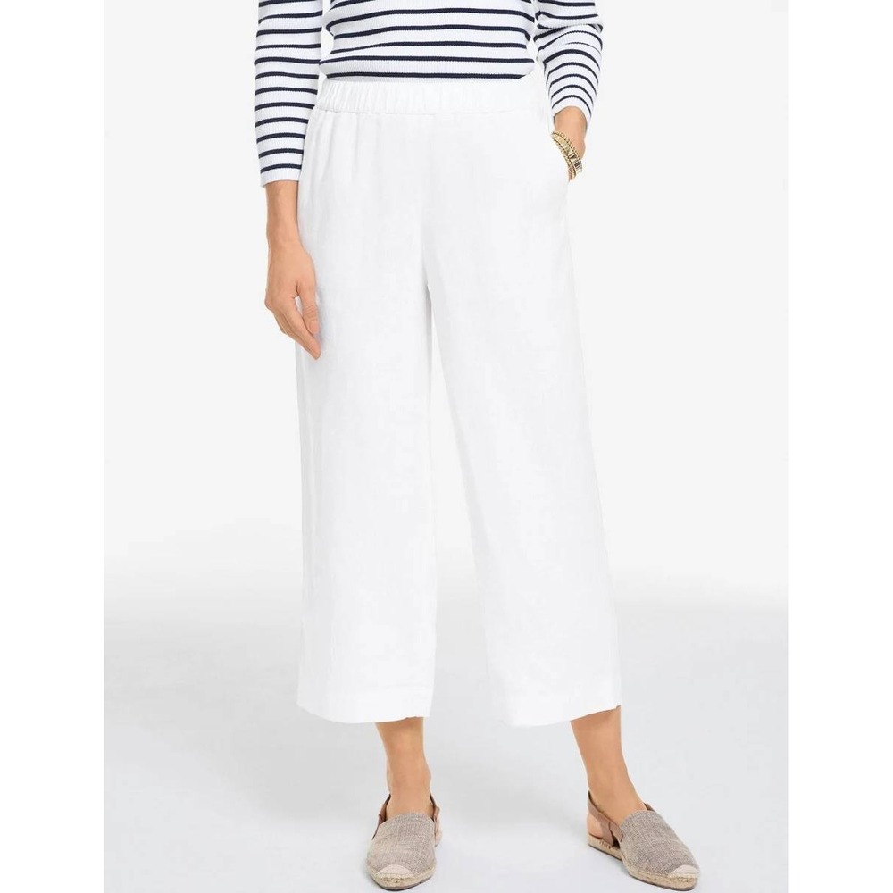 Talbots White 100% Linen Wide Leg Cropped Pants Petite 8P NWT Drawstring Pockets